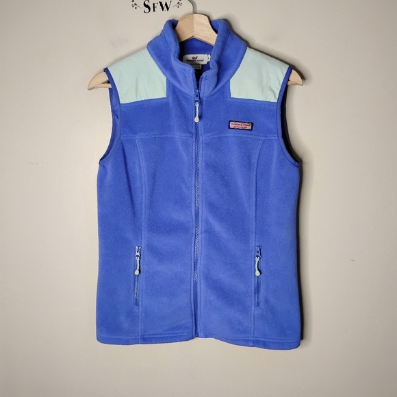 Vineyard Vines Womens Fleece Vest Size S Preppy Fall Whale Logo Coastal Travel - Picture 2 of 7